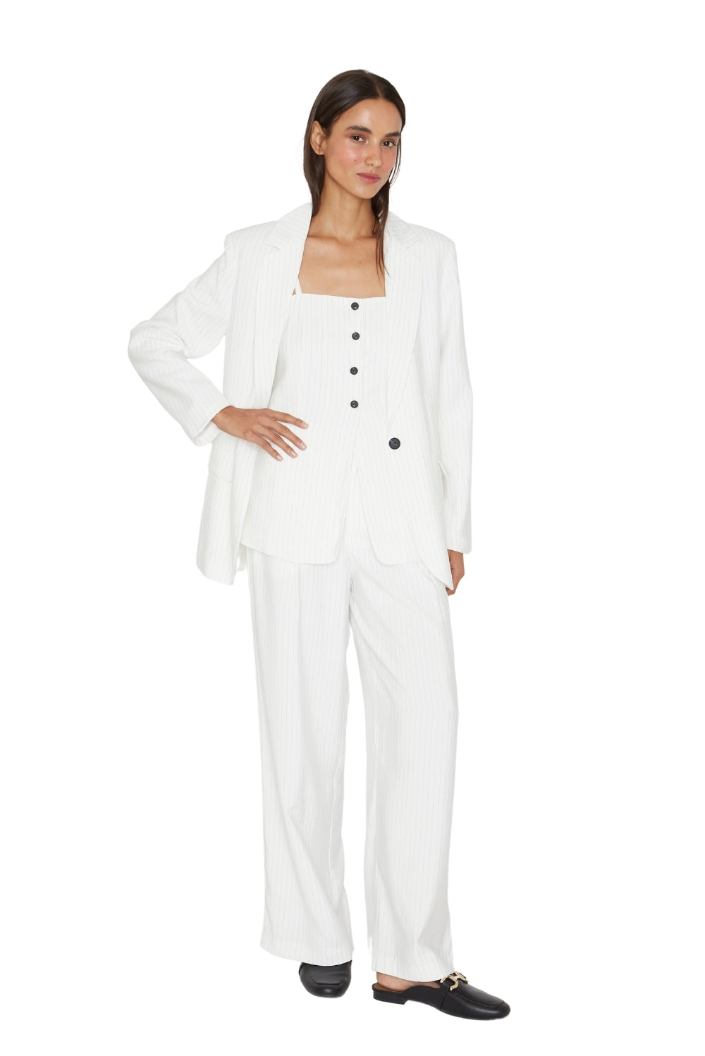 Blazer Oxford rayas blanco